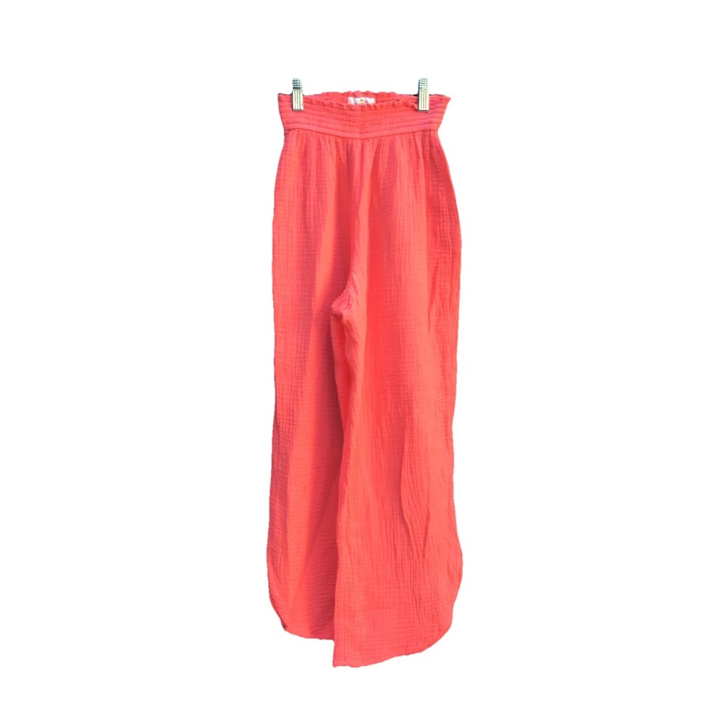 Marine Layer Women's Smocked Wide Leg Gauze Pants Coral Red Size XS 20x24